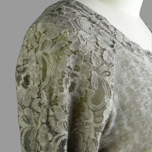 ELENA BALDI BURNOUT FLORAL LACE LONG SLEEVE TOP - Picture 3 of 8